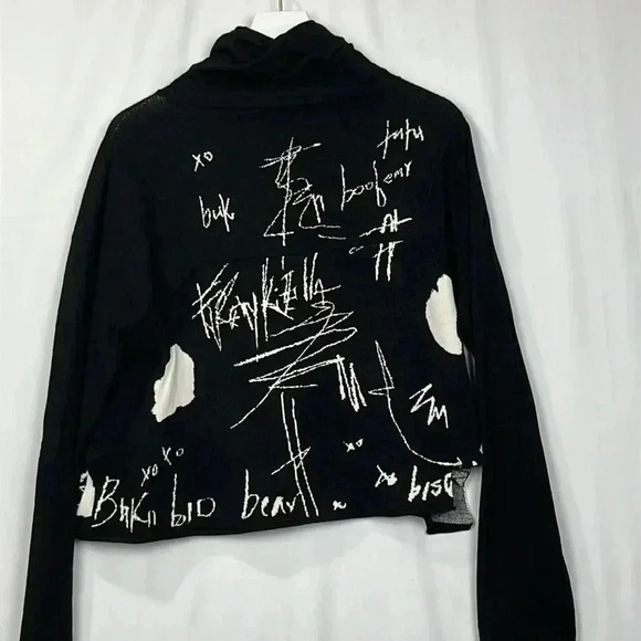 Banana Blue Womens Sweater Black/White L Turtleneck Graphic Design Abstract Boxy - Picture 7 of 10